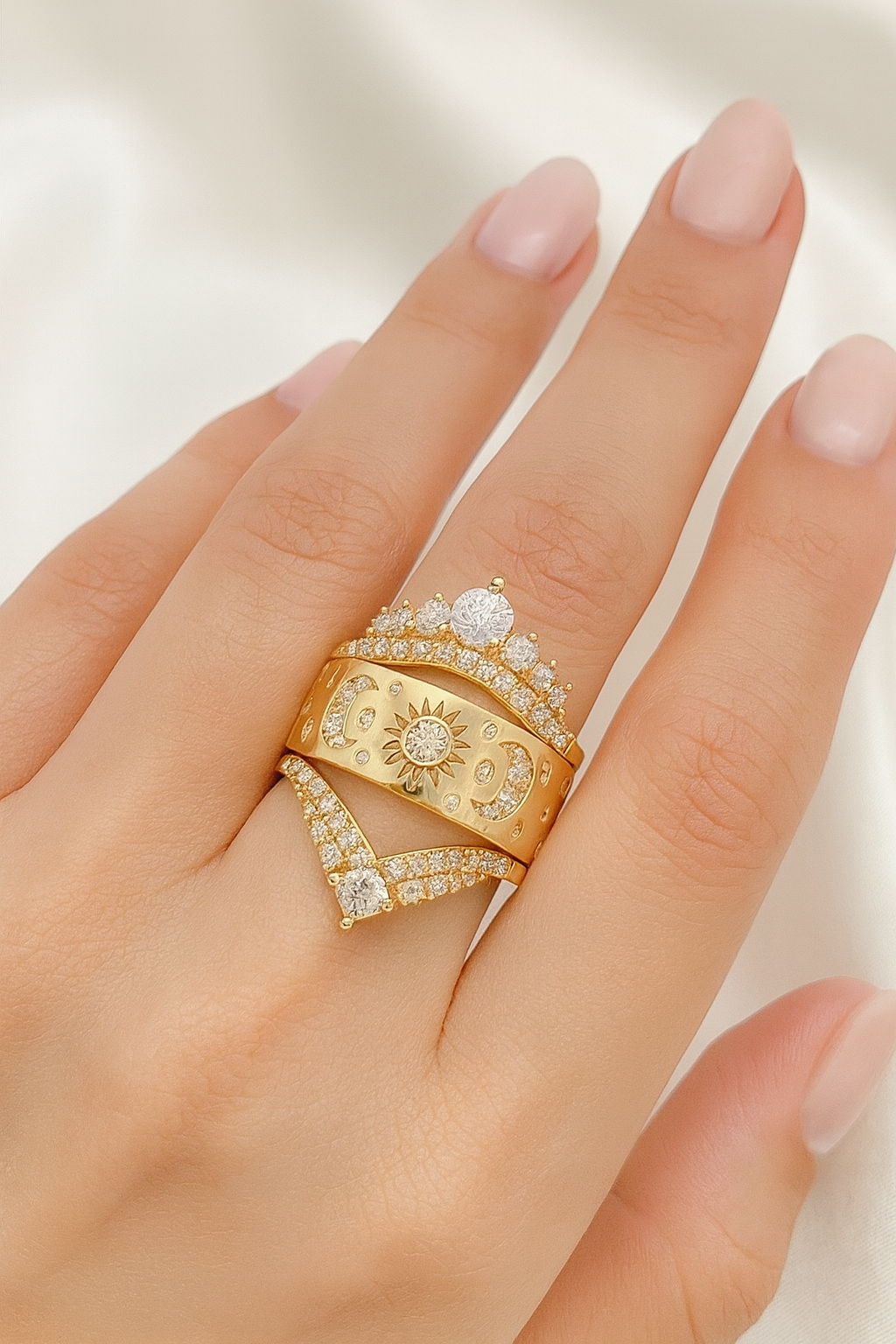 Złoty pierścionek „Sun & Moon”