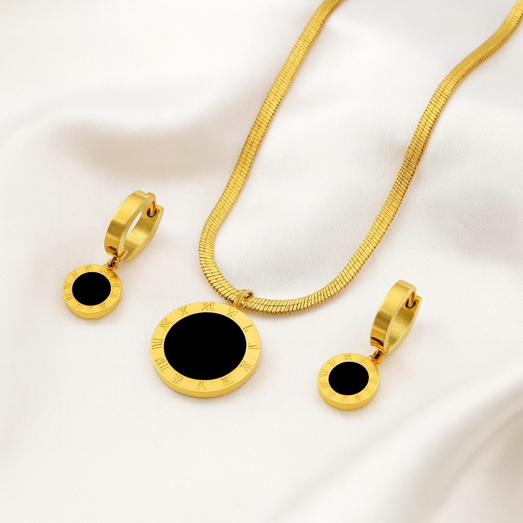 Zestaw biżuterii z czarnym onyksem